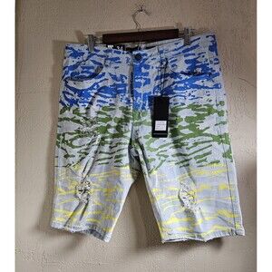 Waimae Mens Skinny Fit Distressed Paint Splatter Shorts Size 34 New with Tags